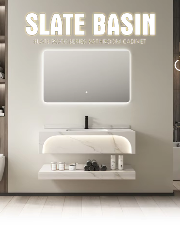 HOME DECORATION ITEMS SANITARY WARE SW005  Sintered Stone Basin Wall Mounted Hotels Wash Bathroom Basin Sinks Cabinet Bathroom Vanities